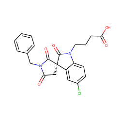 O=C(O)CCCN1C(=O)[C@@]2(CC(=O)N(Cc3ccccc3)C2=O)c2cc(Cl)ccc21 ZINC000014976551