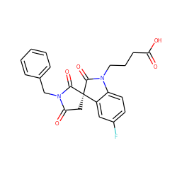 O=C(O)CCCN1C(=O)[C@@]2(CC(=O)N(Cc3ccccc3)C2=O)c2cc(F)ccc21 ZINC000014976567