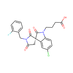 O=C(O)CCCN1C(=O)[C@@]2(CC(=O)N(Cc3ccccc3F)C2=O)c2cc(Cl)ccc21 ZINC000014976578