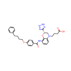 O=C(O)CCCN1C[C@@H](c2nn[nH]n2)Oc2c(NC(=O)c3ccc(OCCCCc4ccccc4)cc3)cccc21 ZINC000136666931