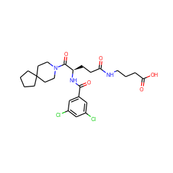 O=C(O)CCCNC(=O)CC[C@@H](NC(=O)c1cc(Cl)cc(Cl)c1)C(=O)N1CCC2(CCCC2)CC1 ZINC000013745227