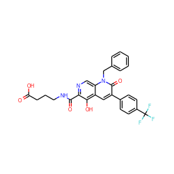 O=C(O)CCCNC(=O)c1ncc2c(cc(-c3ccc(C(F)(F)F)cc3)c(=O)n2Cc2ccccc2)c1O ZINC000169711093