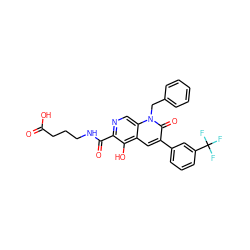 O=C(O)CCCNC(=O)c1ncc2c(cc(-c3cccc(C(F)(F)F)c3)c(=O)n2Cc2ccccc2)c1O ZINC000169711094