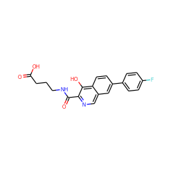 O=C(O)CCCNC(=O)c1ncc2cc(-c3ccc(F)cc3)ccc2c1O ZINC000146703414