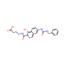 O=C(O)CCCNC(=O)c1ncc2cc(NC(=O)NCc3ccccc3)ccc2c1O ZINC000146699570