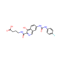 O=C(O)CCCNC(=O)c1ncc2cc(NC(=O)Nc3ccc(F)cc3)ccc2c1O ZINC000146672006