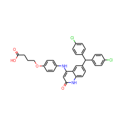 O=C(O)CCCOc1ccc(Nc2cc(=O)[nH]c3ccc(C(c4ccc(Cl)cc4)c4ccc(Cl)cc4)cc23)cc1 ZINC001772592447