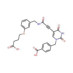 O=C(O)CCCOc1cccc(CNC(=O)C#Cc2cn(Cc3ccc(C(=O)O)cc3)c(=O)[nH]c2=O)c1 ZINC000653875545