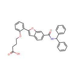 O=C(O)CCCOc1ccccc1-c1cc2ccc(C(=O)NC(c3ccccc3)c3ccccc3)cc2o1 ZINC000027642490