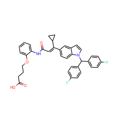 O=C(O)CCCOc1ccccc1NC(=O)/C=C(/c1ccc2c(ccn2C(c2ccc(F)cc2)c2ccc(F)cc2)c1)C1CC1 ZINC000027559509