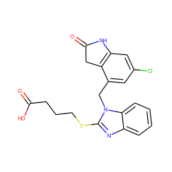 O=C(O)CCCSc1nc2ccccc2n1Cc1cc(Cl)cc2c1CC(=O)N2 ZINC000096270254