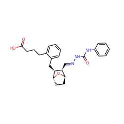 O=C(O)CCCc1ccccc1C[C@H]1[C@@H](/C=N/NC(=O)Nc2ccccc2)[C@H]2CC[C@H]1O2 ZINC000195217663