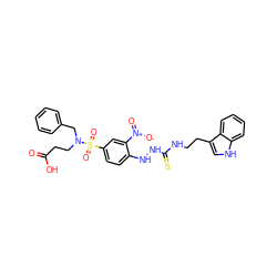 O=C(O)CCN(Cc1ccccc1)S(=O)(=O)c1ccc(NNC(=S)NCCc2c[nH]c3ccccc23)c([N+](=O)[O-])c1 ZINC000027769687