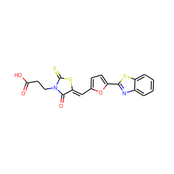 O=C(O)CCN1C(=O)/C(=C/c2ccc(-c3nc4ccccc4s3)o2)SC1=S ZINC000002434685