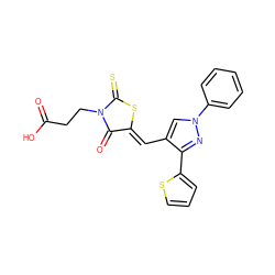 O=C(O)CCN1C(=O)/C(=C/c2cn(-c3ccccc3)nc2-c2cccs2)SC1=S ZINC000002281342