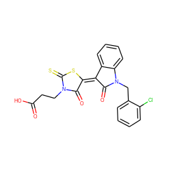 O=C(O)CCN1C(=O)/C(=C2\C(=O)N(Cc3ccccc3Cl)c3ccccc32)SC1=S ZINC000001779504