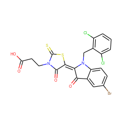 O=C(O)CCN1C(=O)/C(=C2\C(=O)c3cc(Br)ccc3N2Cc2c(Cl)cccc2Cl)SC1=S ZINC000299828592