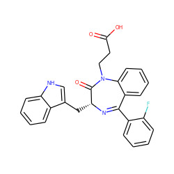 O=C(O)CCN1C(=O)[C@@H](Cc2c[nH]c3ccccc23)N=C(c2ccccc2F)c2ccccc21 ZINC000028237485