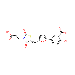 O=C(O)CCN1C(=O)S/C(=C\c2ccc(-c3ccc(O)c(C(=O)O)c3)o2)C1=O ZINC000029043980