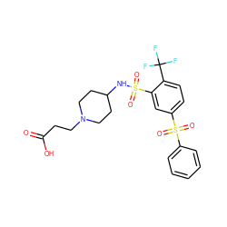 O=C(O)CCN1CCC(NS(=O)(=O)c2cc(S(=O)(=O)c3ccccc3)ccc2C(F)(F)F)CC1 ZINC000045336355