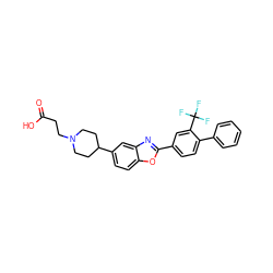 O=C(O)CCN1CCC(c2ccc3oc(-c4ccc(-c5ccccc5)c(C(F)(F)F)c4)nc3c2)CC1 ZINC000084652184