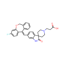 O=C(O)CCN1CCC2(CC1)C(=O)Nc1cc(/C=C3\c4ccccc4COc4cc(F)ccc43)ccc12 ZINC000653723348