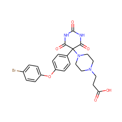 O=C(O)CCN1CCN(C2(c3ccc(Oc4ccc(Br)cc4)cc3)C(=O)NC(=O)NC2=O)CC1 ZINC000028477212