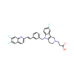 O=C(O)CCN1CCc2c(c3cc(F)ccc3n2Cc2cccc(/C=C/c3ccc4cc(F)c(F)cc4n3)c2)C1 ZINC000043071469