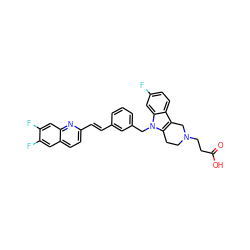 O=C(O)CCN1CCc2c(c3ccc(F)cc3n2Cc2cccc(/C=C/c3ccc4cc(F)c(F)cc4n3)c2)C1 ZINC000042990066