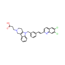 O=C(O)CCN1CCc2c(c3ccccc3n2Cc2cccc(/C=C/c3ccc4cc(Cl)c(Cl)cc4n3)c2)C1 ZINC000043016304