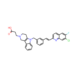 O=C(O)CCN1CCc2c(c3ccccc3n2Cc2cccc(/C=C/c3ccc4cc(F)c(Cl)cc4n3)c2)C1 ZINC000043022199