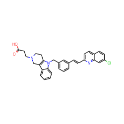 O=C(O)CCN1CCc2c(c3ccccc3n2Cc2cccc(/C=C/c3ccc4ccc(Cl)cc4n3)c2)C1 ZINC000043069939