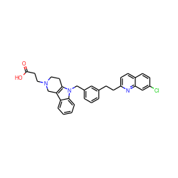 O=C(O)CCN1CCc2c(c3ccccc3n2Cc2cccc(CCc3ccc4ccc(Cl)cc4n3)c2)C1 ZINC000043009447