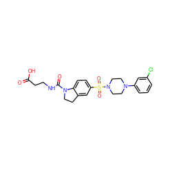 O=C(O)CCNC(=O)N1CCc2cc(S(=O)(=O)N3CCN(c4cccc(Cl)c4)CC3)ccc21 ZINC000118521508