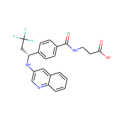 O=C(O)CCNC(=O)c1ccc([C@@H](CC(F)(F)F)Nc2cnc3ccccc3c2)cc1 ZINC000148719231