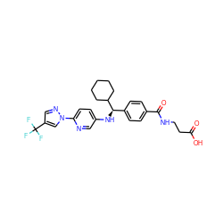 O=C(O)CCNC(=O)c1ccc([C@@H](Nc2ccc(-n3cc(C(F)(F)F)cn3)nc2)C2CCCCC2)cc1 ZINC000096170479