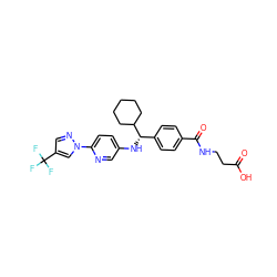 O=C(O)CCNC(=O)c1ccc([C@H](Nc2ccc(-n3cc(C(F)(F)F)cn3)nc2)C2CCCCC2)cc1 ZINC000096170478