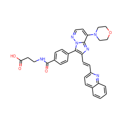 O=C(O)CCNC(=O)c1ccc(-c2c(/C=C/c3ccc4ccccc4n3)nc3c(N4CCOCC4)ccnn23)cc1 ZINC001772585325