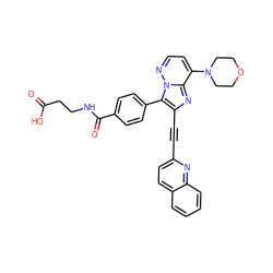 O=C(O)CCNC(=O)c1ccc(-c2c(C#Cc3ccc4ccccc4n3)nc3c(N4CCOCC4)ccnn23)cc1 ZINC001772576117