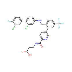 O=C(O)CCNC(=O)c1ccc(-c2cc(C(F)(F)F)ccc2CNc2ccc(-c3ccc(F)c(Cl)c3)c(Cl)c2)cn1 ZINC000148378446