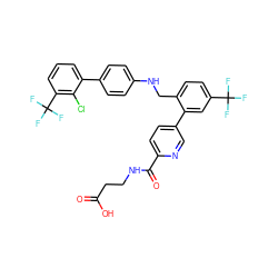 O=C(O)CCNC(=O)c1ccc(-c2cc(C(F)(F)F)ccc2CNc2ccc(-c3cccc(C(F)(F)F)c3Cl)cc2)cn1 ZINC000147993142