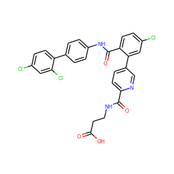 O=C(O)CCNC(=O)c1ccc(-c2cc(Cl)ccc2C(=O)Nc2ccc(-c3ccc(Cl)cc3Cl)cc2)cn1 ZINC000148410733