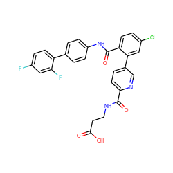 O=C(O)CCNC(=O)c1ccc(-c2cc(Cl)ccc2C(=O)Nc2ccc(-c3ccc(F)cc3F)cc2)cn1 ZINC000148193984