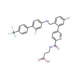 O=C(O)CCNC(=O)c1ccc(-c2cc(Cl)ccc2CNc2ccc(-c3ccc(C(F)(F)F)cc3)c(F)c2)cn1 ZINC000148222103