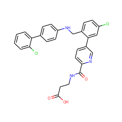 O=C(O)CCNC(=O)c1ccc(-c2cc(Cl)ccc2CNc2ccc(-c3ccccc3Cl)cc2)cn1 ZINC000148102683