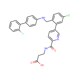 O=C(O)CCNC(=O)c1ccc(-c2cc(Cl)ccc2CNc2ccc(-c3ccccc3F)cc2)cn1 ZINC000148091181