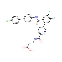 O=C(O)CCNC(=O)c1ccc(-c2cc(F)c(F)cc2C(=O)Nc2ccc(-c3ccc(Cl)cc3)cc2)cn1 ZINC000148218101