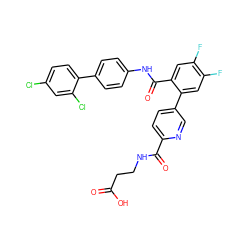 O=C(O)CCNC(=O)c1ccc(-c2cc(F)c(F)cc2C(=O)Nc2ccc(-c3ccc(Cl)cc3Cl)cc2)cn1 ZINC000148438596