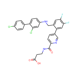 O=C(O)CCNC(=O)c1ccc(-c2cc(F)c(F)cc2CNc2ccc(-c3ccc(Cl)cc3)c(Cl)c2)cn1 ZINC000148215028