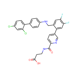 O=C(O)CCNC(=O)c1ccc(-c2cc(F)c(F)cc2CNc2ccc(-c3ccc(Cl)cc3Cl)cc2)cn1 ZINC000148094326